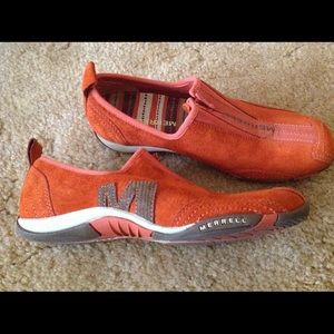 MERRELL SZ 6 ORANGE SUEDE EUC..WORN 1X